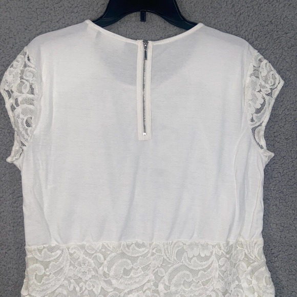 Chico's Top Womens 1 White Floral Lace Slit Back Cap Sleeves Zip Back Casual - Picture 7 of 12